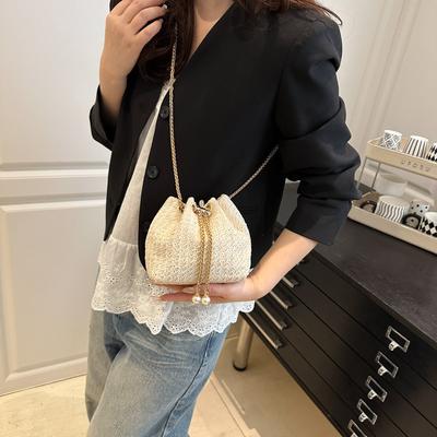 Straw Belt Chain New Summer Simple Solid Color Shoulder Crossbody Bucket Bag Women