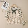 ZANZEA Women Casual Square Collar Summer Loose 3/4 Sleeve Floral Blouse