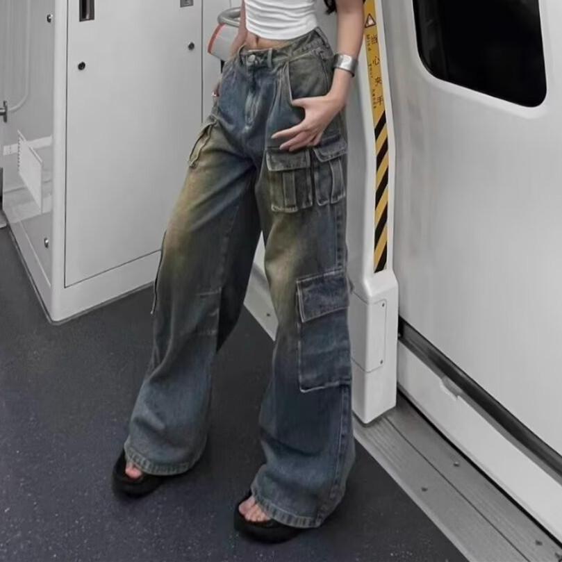 High Street Amerikanische Retro-Latzhosen Herren und Damen Herbst Neu Weite Beine Jeans Locker Trendig Marke Vibe Partnerhosen