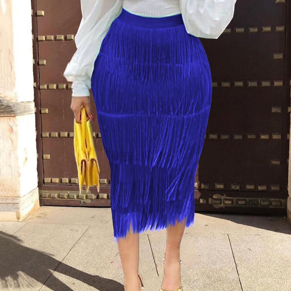 Women's Plus Size High Waist Fringe Patchwork Bodycon Pencil Midi Skirt for Parties