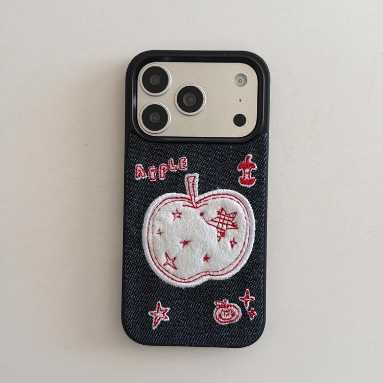 Embroidered Christmas Tree & Snowman Denim Phone Case for iPhone 16/17 Pro Max