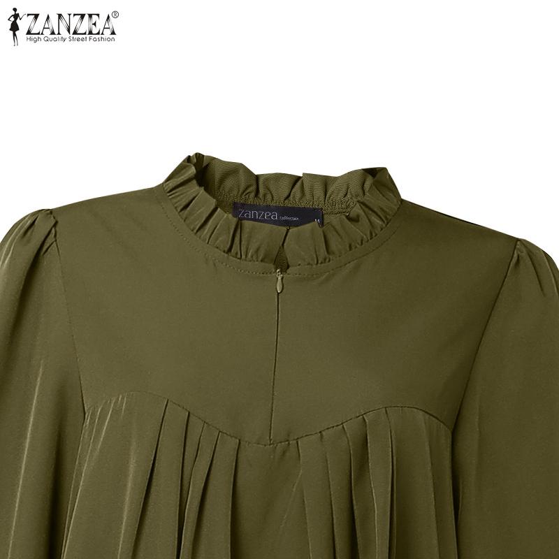 ZANZEA Women Round Neck Long Sleeve Loose Vintage Long Dress