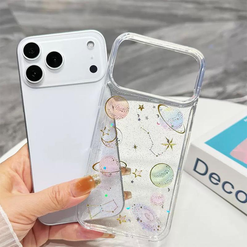 Small Fresh and Creative Transparent Glitter Starry Sky Mobile Phone Case for IPhone17promax Female Model for Apple 16plus