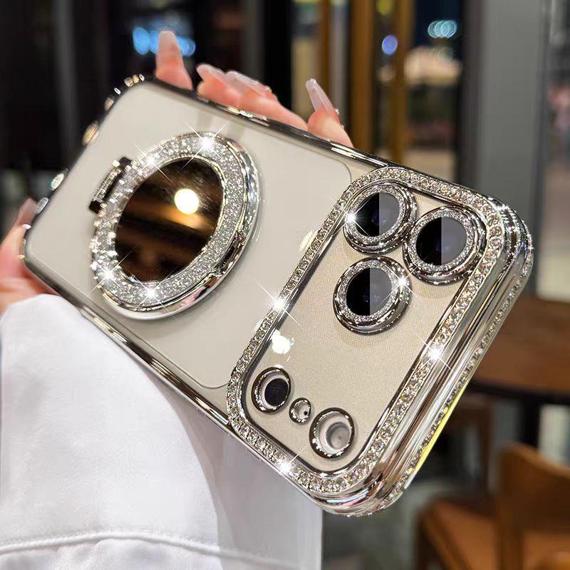 

Розкішний чохол для телефону з магнітним дзеркалом зі стразами для iPhone 14, 15, 16 Pro Max та 17 16 Pro Max