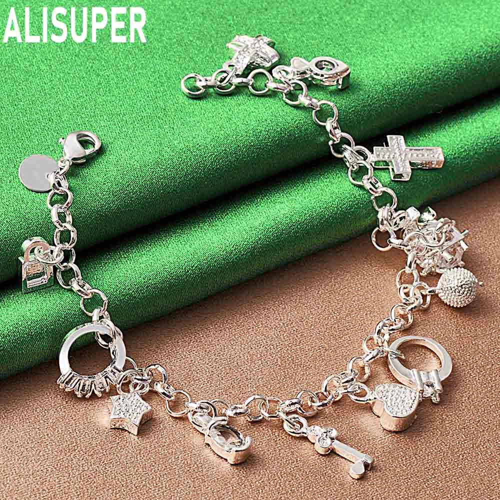 925 Sterling Silver Fashion Element Side Chain Exquisite Bracelet Gift Jewelry