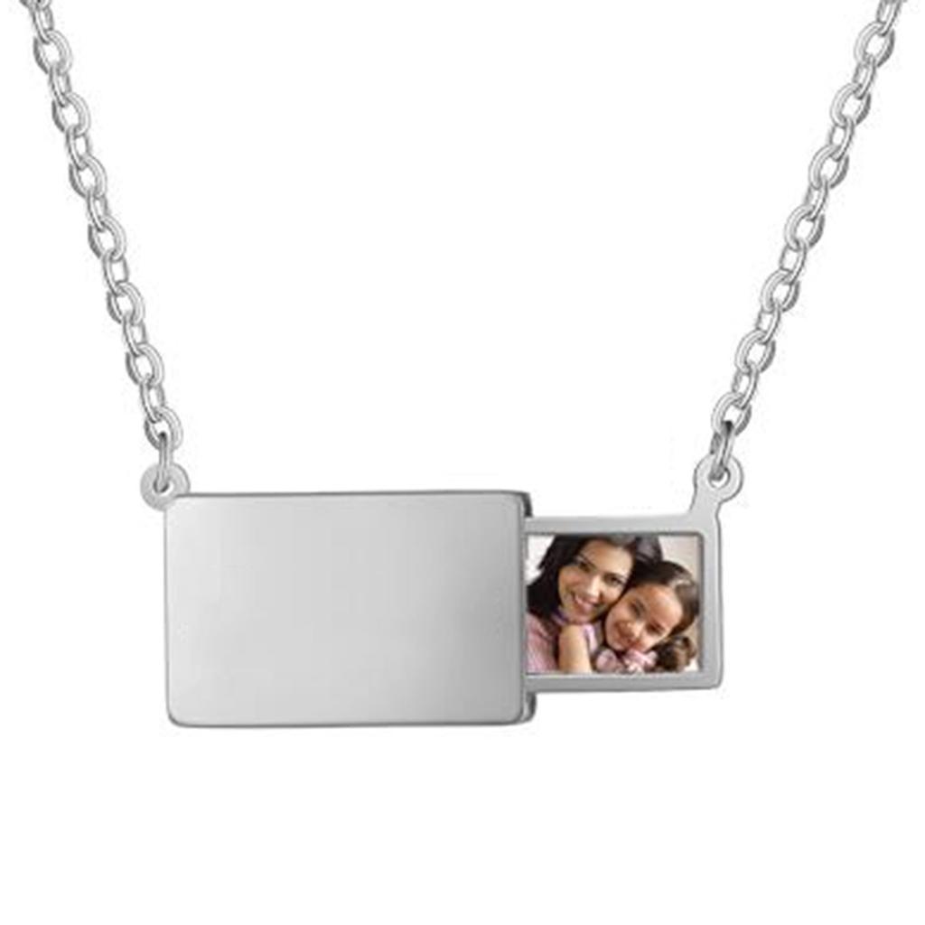 Custom Photo Box Pendant Necklace Stainless Steel Personalized Words and Picture Choker
