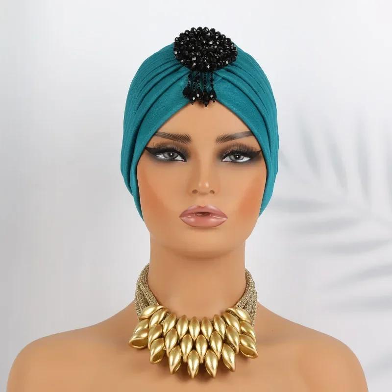 Indian Women Chemo Cap Muslim Diamonds Hijab Pleated Turban Wrap Headscarf Beanies Hair Loss Bonnet Hat Femme Turbante Mujer New