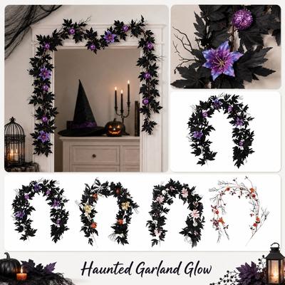 Artificial Maple Leaf Pumpkin Vine Garland 170 To 180cm Halloween Decorative Faux Leaf Garland for Seasonal Home and Event Decoration