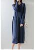 Women's Long Loose Pure Wool Knit Dress - Single-Breasted Round Neck for Autumn and Winter.