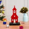 Merry Christmas Charming Church Decorative Tea Light Candle Holder (Wooden Red)| Christmas Decoration Items for Home Living Room Office