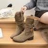2025 autumn new sweet and cool girl height-increasing medium tube stacking boots women's V-mouth western boots thick heel thin knight boots