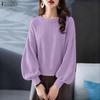 ZANZEA Women Casual Round Neck Long Sleeve Loose Pullover Blouse