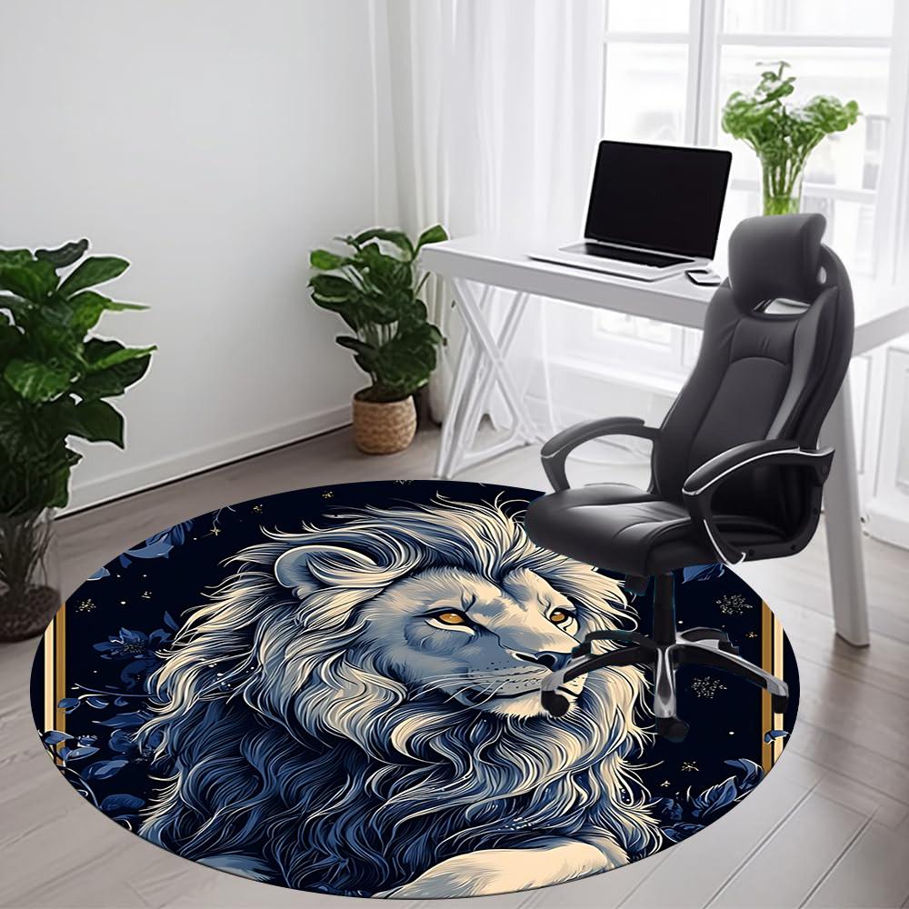 1PC Lion Night Office Round Area Rug,  Mat Suitable ForOffice, Under Office Chairs Bedroom Living Room Home Decor, Room Deco
