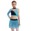 Girls Latin Dance Performance Costume One Shoulder Crop Top Rhinestones Tassel Skirt Set