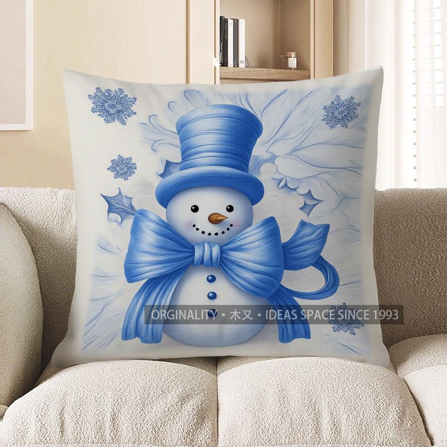 Home Decor Charming Blue Santa Claus Pattern Pillow Cover Pattern Cushion Cover Suitable For Sofa Bedroom Car Pillow Cover