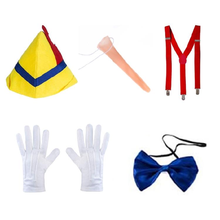 Costume da Burattino, Cappelli Naso Lungo Bretelle Cravatta Guanti Personaggi da Libro di Fiabe Costumi Halloween Cosplay Costumi Adulti