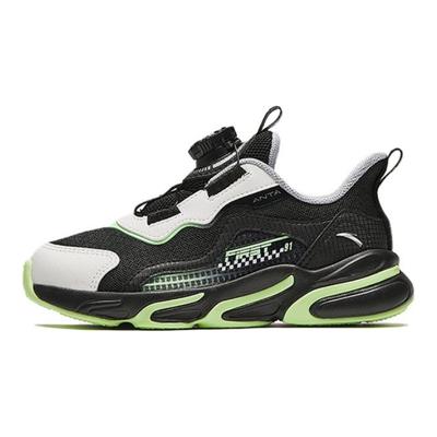 Kids Synthetic Leather Fabric Fashion Fitness Test Non-Slip Shock Absorption Low-Top Running Shoes Kids Sneaker Black Green A12439919-1