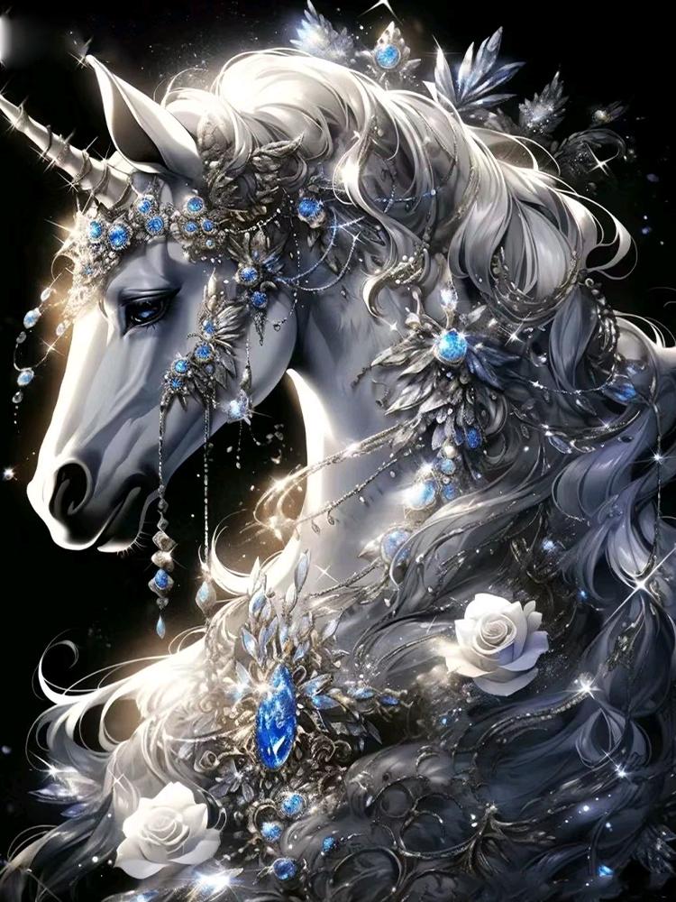 Diamond  Cross Embroidered Unicorn 5d Diy Diamond Full Round Square Jewelry Cross Stitch Embroidered Mosaic Home Decoration