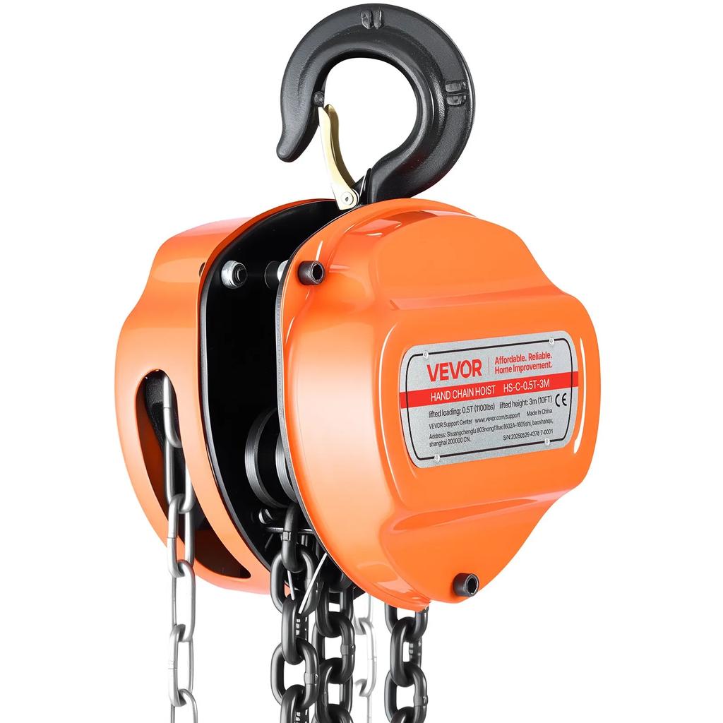 VEVOR Hand Chain Hoist, 1/2 Ton Capacity, Manual Chain Block with Upgrade G80 Galvanized Chain, 3 M Lifting Height