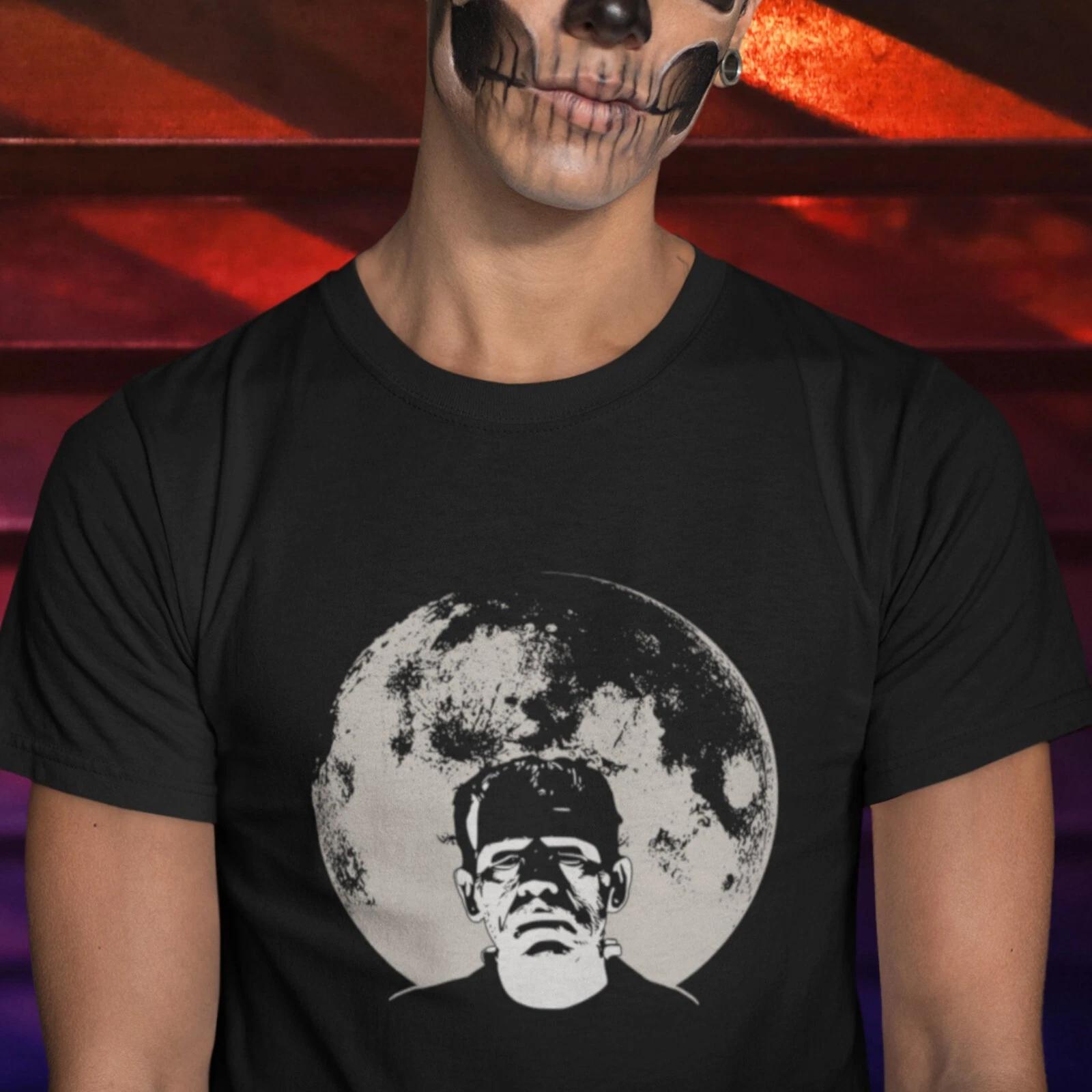 Frankenstein Halloween Unisex Jersey Tee, Frankenstein s monster framed by moon. 3XL