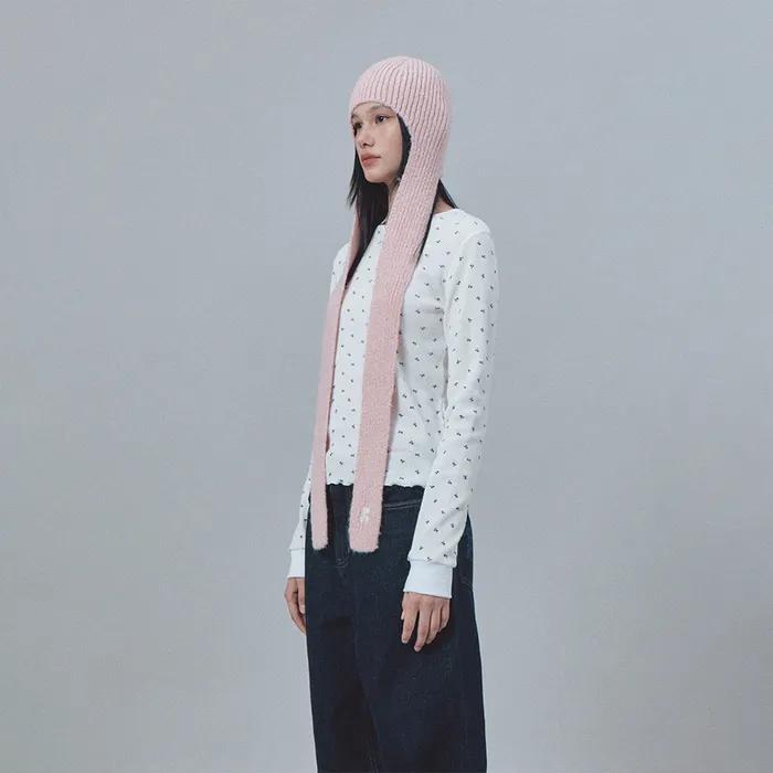 HAIRY SCARF BEANIE (PINK)