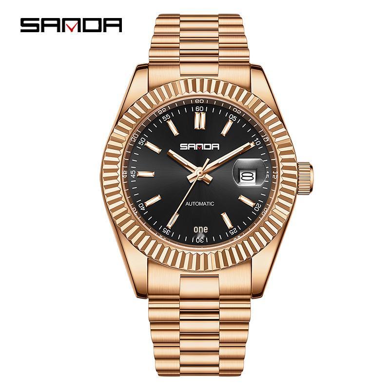 Sanda Men s Mechanical Watch: Luminous, Calendar, Solid Steel Band, Waterproof.