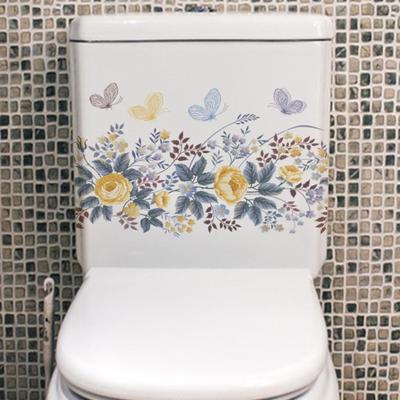 Blumen-Schmetterlings-Toilettenaufkleber, abnehmbarer, selbstklebender, wasserdichter PVC-Badezimmer-Wandkunst-Dekorationsaufkleber, Heimbedarf