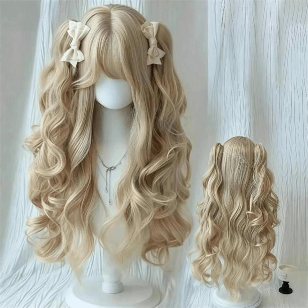 Synthetic Lolita Wig with Bangs Cosplay Halloween Harajuku Wig Long Curly Double Ponytail  Girl
