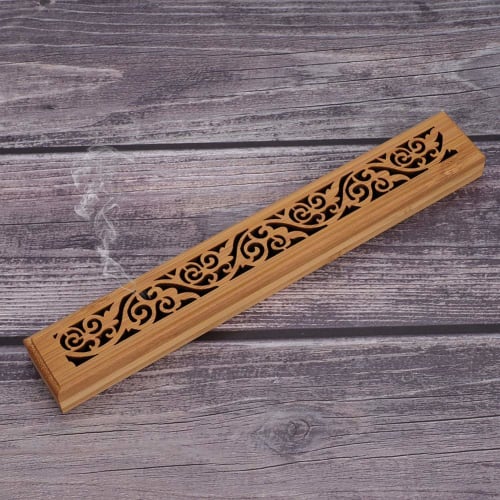 Horizontal Incense Burner, Incense Stick Burner, Incense Dishes, Made of Camphor Bamboo with Non-flammable Cotton and Lid, Wooden Incense Burner, Open