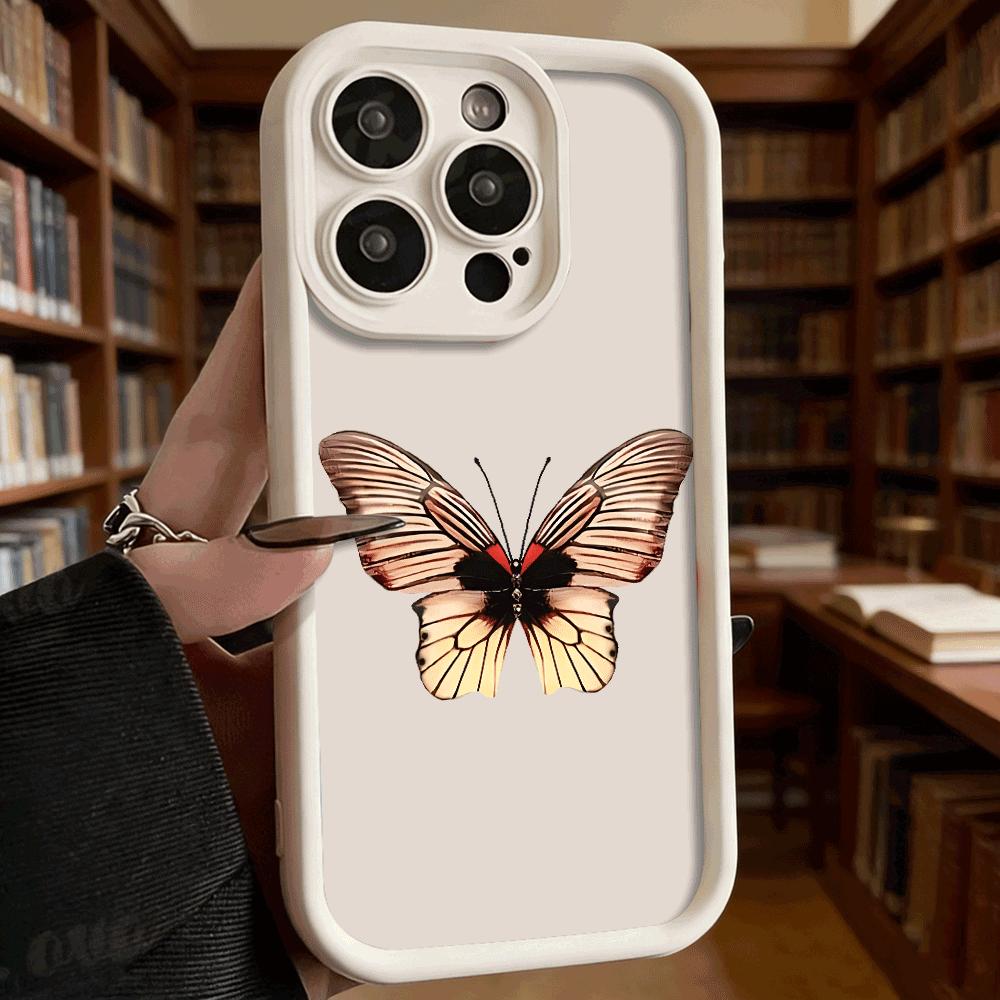 Red and Beige Butterfly Soft TPU Phone Case for iPhone 17 16 15 14 13 12 11 Pro Max Plus Shockproof Anti-Slip Cover