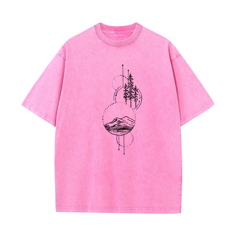 Geometric Abstract Mountain Round Neck Washed Tshirts Christmas Family Tops Tees Family Cotton Washed Tops Tees Mens