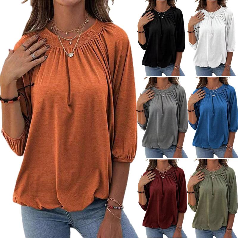 

2025 Solid Color Loose Round Leader T-shirt for Women XXL рожевий