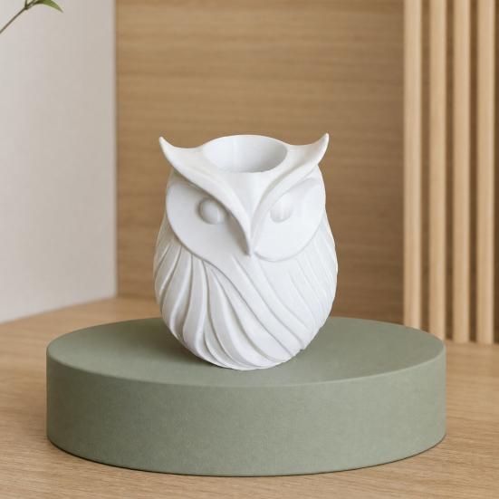 3D Printed Owl Pen Holder, 2 In 1 Flower Vase Desk Organizer, Cute Plastic Makeup Brush Holder, Home Office Decor