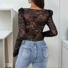 Women's Lace Sheer Long Sleeve Corset Bodysuit Sweetheart Neck Going Out Tops Party Club Leotard