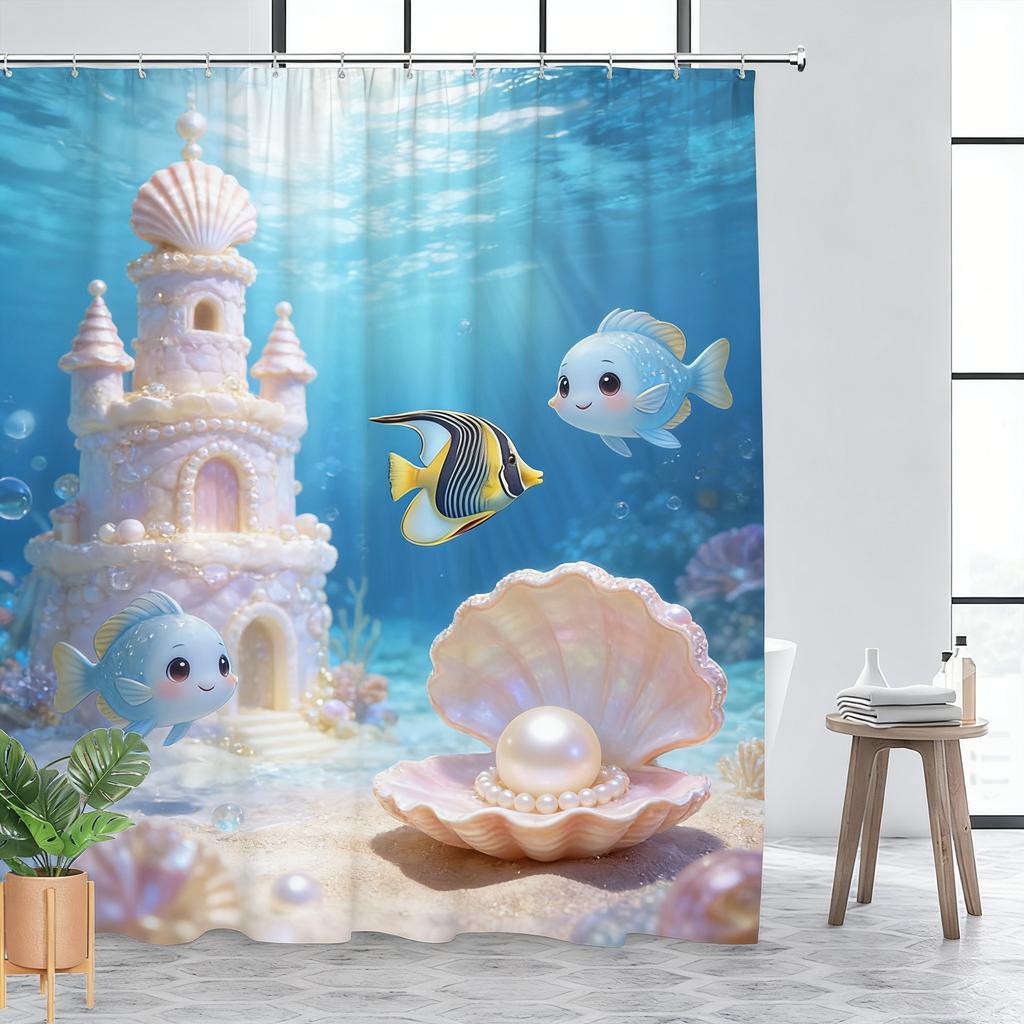 Vibrant Underwater Coral Reef with Sea Turtle & Clownfish Waterproof Shower Curtain for Bathroom Decor