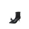 2025 Winter New Pointed Thin Heel High Heel Temperament French Fashion Sexy Big Bow Women's Short Boots