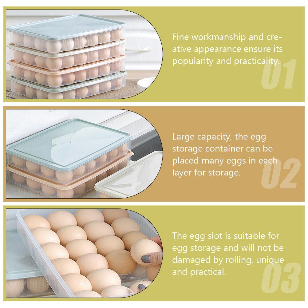2Pcs Refrigerator Egg Organizer Case Stackable Freezer Egg Storage Box Heavy Duty Plastic Fridge Container 24 Slot Secure Lid