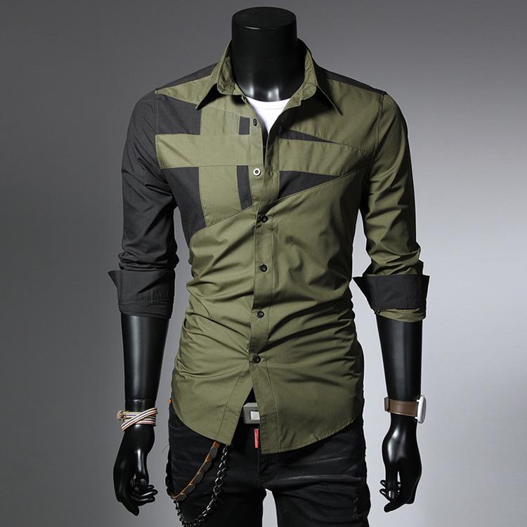 2023 Men's Slim Fit Stitching Long-Sleeve Fashion Shirt - Large Size Casual Wear