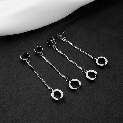 Hong Kong Style Creative Stainless Steel Chain Stud Earrings Cold Wind Ear Bone Clips Hipster Hip Hop Earrings Earclips