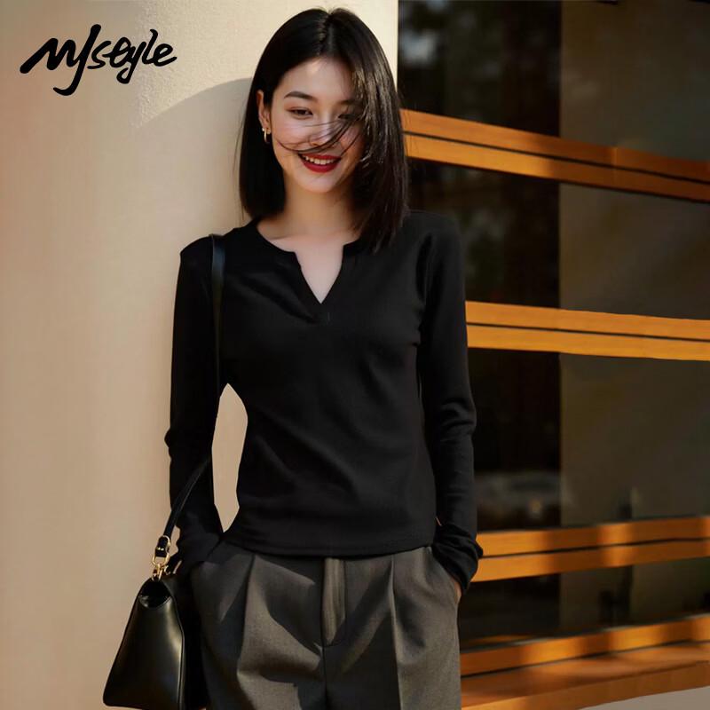MJ STYLE Women's Slim Fit V-Neck Long Sleeve T-Shirt