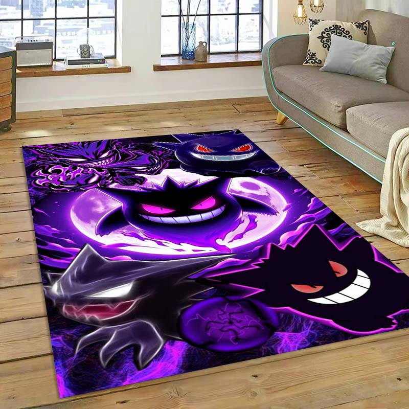 New ModelPokémon Gengar Themed XXL Rug Cool Gengar Patterns with Vivid Colors Dynamic Styles Designs Soft Floor Mat for Bedroom