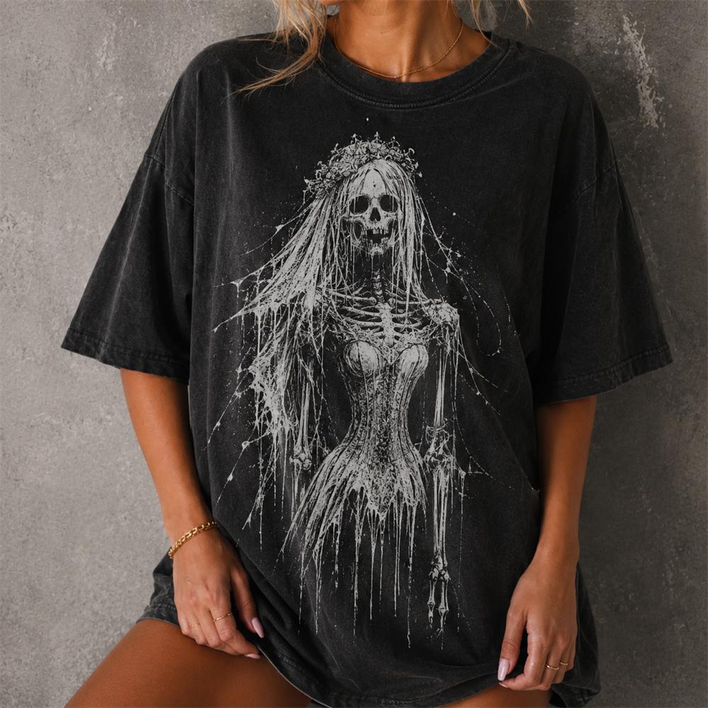 Halloweenowa Gotycka Koszulka z Duchem Męska Damska Vintage Czarna Oversize z Nadrukiem 3D T-shirt z Graficznym Czaszką Krótki Rękaw Casualowa Streetwear Góra