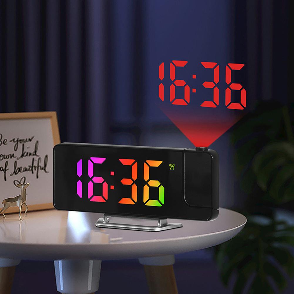 Projection Alarm Clock Desk Clock With Large Color LED Display Rotatable Ceiling/Wall-Projector For Bedroom Office Bathroom