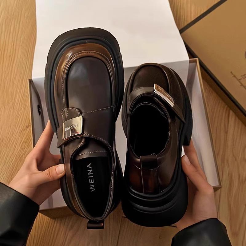 sponge cake platform small leather shoes women's shoes new autumn black thick heel retro single shoes