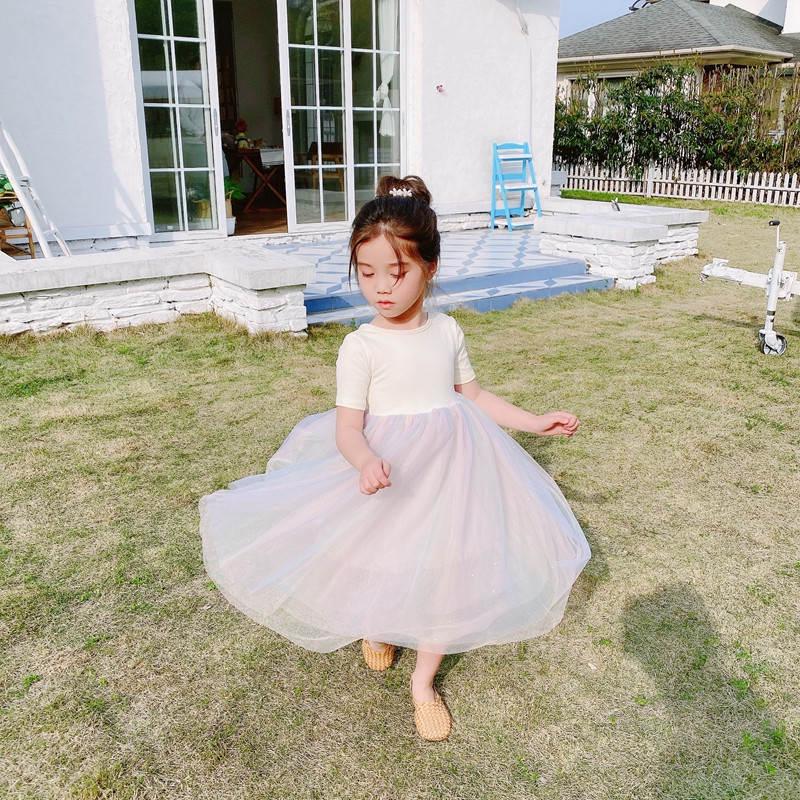 Very Fish 2022 Summer Rainbow Princess Backless Tulle Dress for Girls