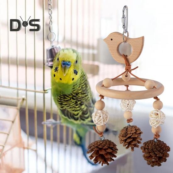 Colorful Hanging Parrot Bird Toy Training Biting Chewing Accessory Handmade Natural Wood Bird Swing Hanging Wind Chime for Parrot