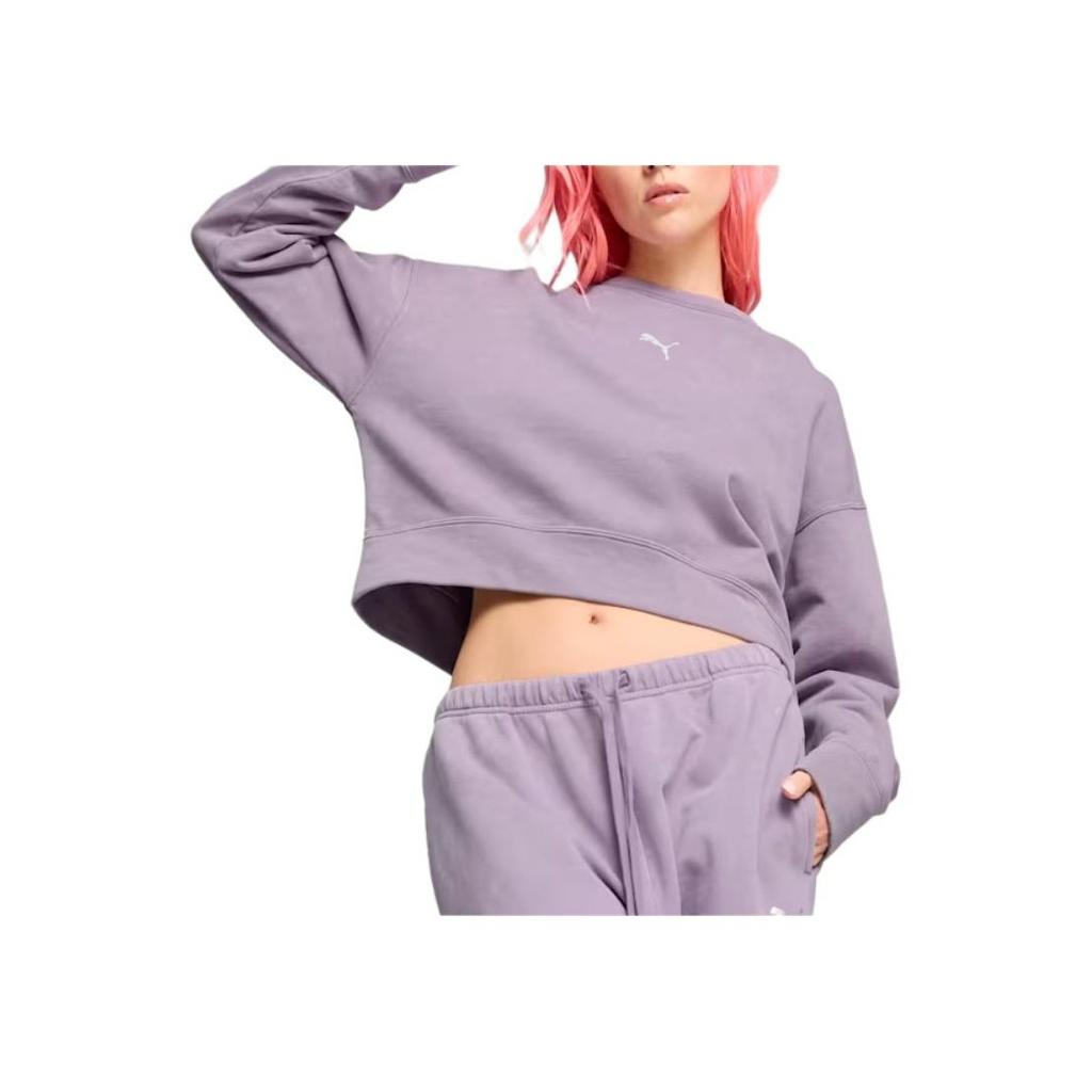 Puma Solid Color Logo Print Short Sleeve Drop Shoulder Sweatshirt Women tops Purple 626799-30
