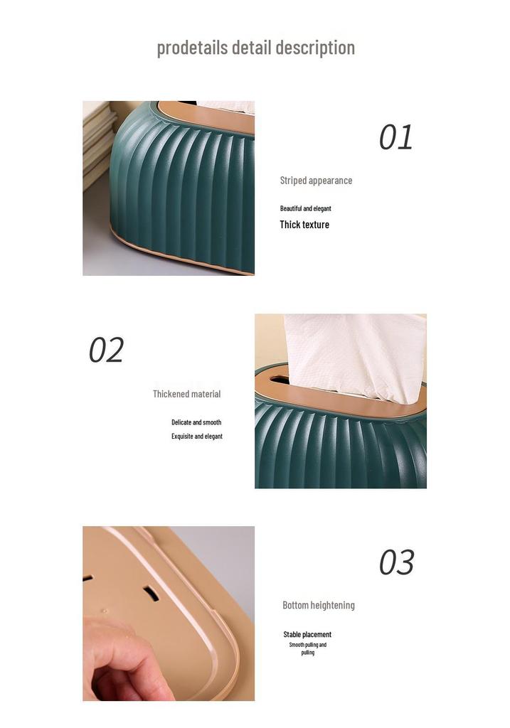 Elegant Striped Desktop Tissue Box with Spring-Loaded Lift for Hotel or Living Room