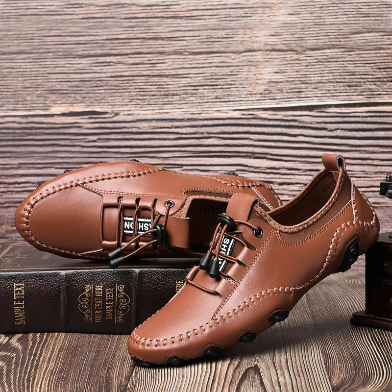 Summer Beanie Shoes Men's Men's Breathable Shoes Leather Soft Bottom British Style Youth Trendy Shoes Slip-on Casual Leather Shoes