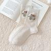 Dot Yarn Cartoon Bear Mid-Calf Socks for Women - Cute Japanese Style Cotton Socks for Spring and Autumn
